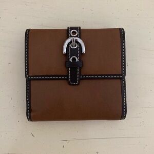 Y2K Coach Small Trifold Wallet Brown Signature Leather With Buckle Detail